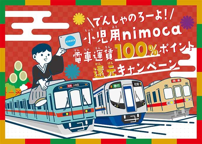 西鉄「小児用nimoca限定 電車運賃100％ポイント還元キャンペーン」を実施