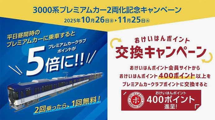 京阪,「3000系プレミアムカー2両化記念キャンペーン」実施