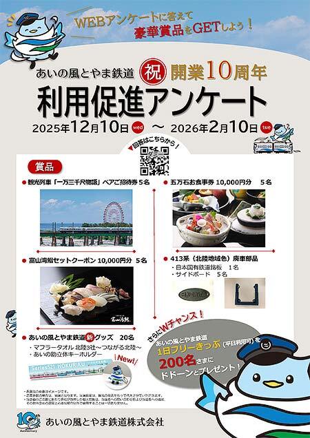 「開業10周年記念 あいの風とやま鉄道利用促進アンケート」を実施